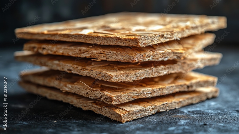Poster stack of crispy wafers arranged neatly on a dark surface, showcasing texture and layers