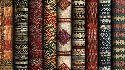 Vibrant Collection of Rolled-Up Ethnic Rugs and Carpets