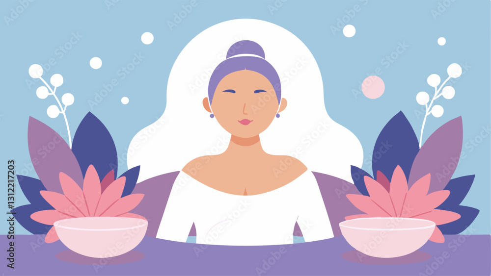 Poster soothing environment a tranquil spa setting where a person is relaxing while receiving an exosome fa