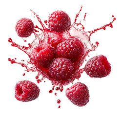 Isolated raspberry splash fruit on transparent background. high resolution PNG file