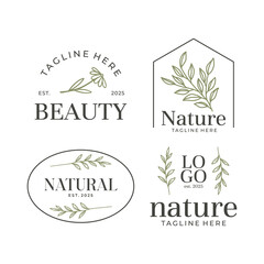 Set of botanical logo with leaves vector