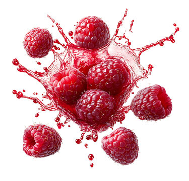 Isolated raspberry splash fruit on transparent background. high resolution PNG file