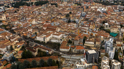 Fototapeta premium Aerial view of houses, buildings and apartments in the historic center of L'Aquila, Abruzzo, Italy.