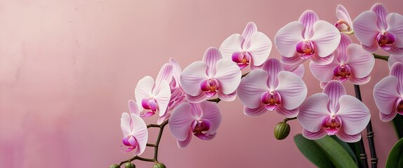 Naklejka premium A bunch of pink orchids on a pink background