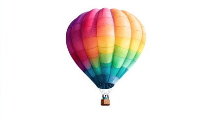Fototapeta premium Colorful hot air balloon soaring in a clear sky, a person enjoying the ride in the basket below.