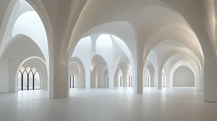 Obraz premium White arched hall interior spacious design. AI generated