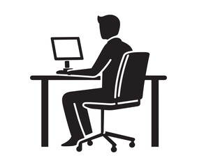 Businessman working on laptop. Working from home: remote job illustration. Computer desk setup a workplace icon.