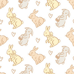 Vector Easter Bunny Seamless Pattern Background