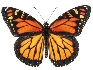 Fototapeta premium Butterfly in full flight with wings open on white background