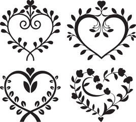 Obraz premium Elegant Floral Heart silhouette Design with Roses and Ornamental Pattern
