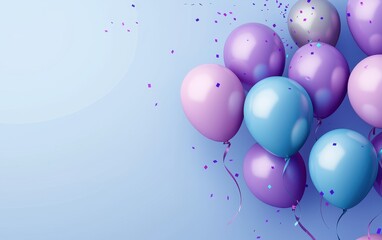 Happy Birthday 3D background minimalistic mockup with space for text in soft gradient blue and purple