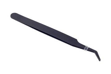 Black metal anti-static tweezers tool  isolated from background