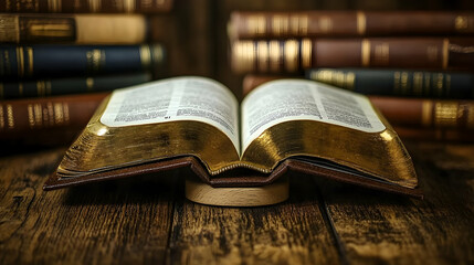Open Bible on Wooden Table, Books Background