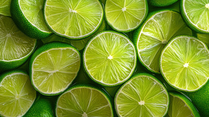 Fresh lime slices close-up display vibrant green textures