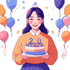 Woman holding 20th birthday cake