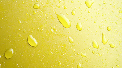 Yellow liquid droplets on smooth surface with light reflections