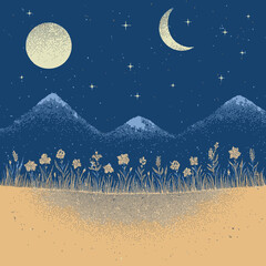 illustration of the night sea and night sky