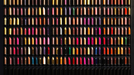 Fototapeta premium Vibrant array of lipsticks in assorted colors on display shelf