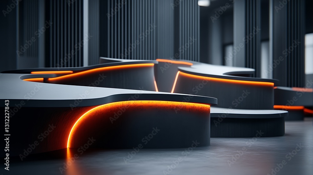 Aufkleber futuristic architecture with glowing edges and modern design elements
