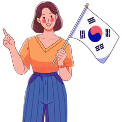 woman holing Korean flag with finger poses