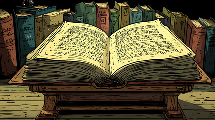 Obraz premium Open Book on Wooden Stand in Library