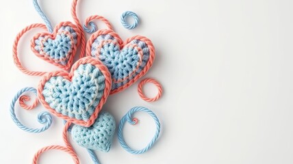 Cute Crochet Hearts Pastel Blue Pink Yarn Handmade Love Valentine s Day Craft