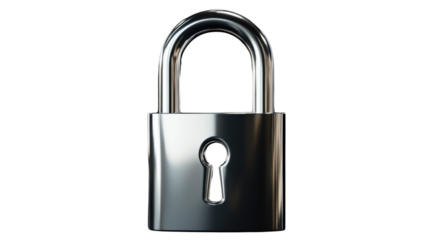 A shiny silver padlock isolated on white background