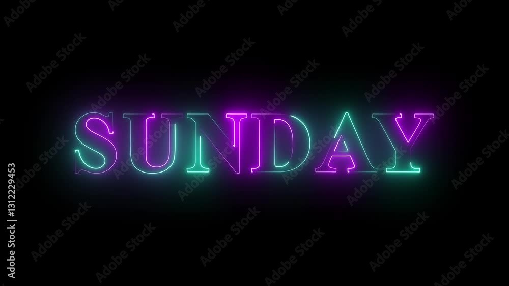 Aufkleber neon light sunday text animation. new modern digital neon shine week name text icon animation with b