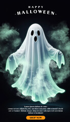 creepy ghost of a halloween background design banner template