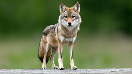 Obraz premium Coyote Standing on Log in Green Forest