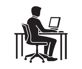 Businessman working on laptop. Working from home: remote job illustration. Computer desk setup a workplace icon.