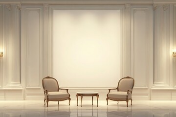 Elegant Armchairs & Coffee Table in Classic Interior Design with Wall Paneling