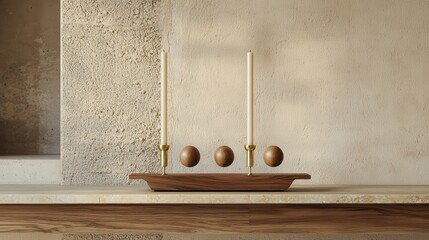 Modern Minimalist Wooden Candle Holder with Floating Balls