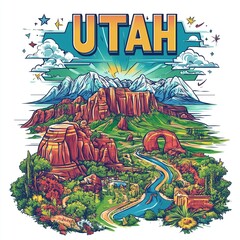Obraz premium Most famous symbols of the utah state graphic print for fashion . utah trip vintage graphic print design.