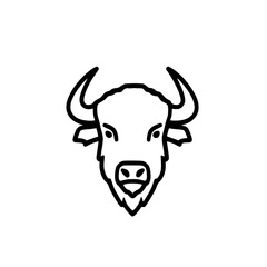Front-facing vector illustration of a bison head with detailed horns and fur texture in monochrome.