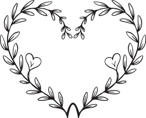 Elegant Floral Heart silhouette Design with Roses and Ornamental Pattern