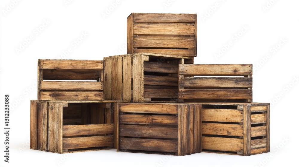Poster a stack of wooden crates with a white background