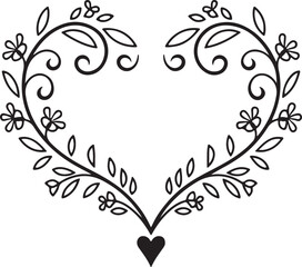 Elegant Floral Heart silhouette Design with Roses and Ornamental Pattern