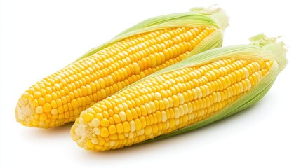 Sweet corn with bright, vibrant skin, isolated on a white background.