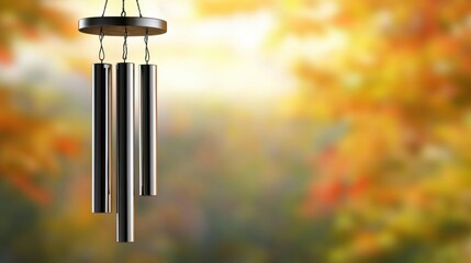A silver wind chime with three vertical bars and a circular top.