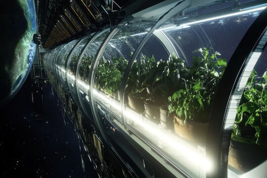 A Space Station in the Middle of the Earth A space station with bioengineered food production systems . - Powered by Adobe