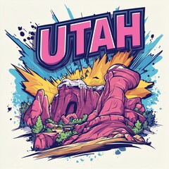 Obraz premium Most famous symbols of the utah state graphic print for fashion . utah trip vintage graphic print design.
