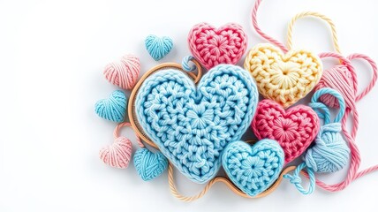 Fototapeta premium Crochet Heart Crafts Yarn Balls Handmade Love Valentine s Day