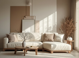 cream sectional sofa in a modern minimalist living room