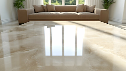 Polished beige marble floor in modern living room