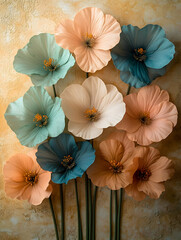 Pastel Paper Flowers on Golden Background