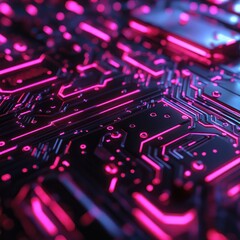 Fototapeta premium Abstract Cyberpunk Circuit Board: Neon Pink Glow