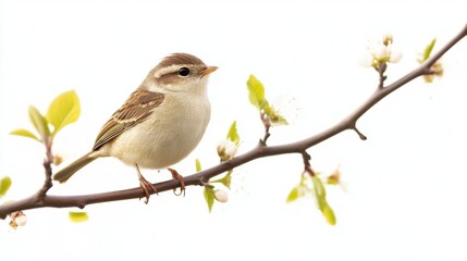 Obraz premium A Charming Sparrow Perched on a Blooming Branch: A Captivating Springtime Scene in Nature