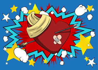 Cartoon Broken Heart, comic book Love. Retro vector comics pop art design.
