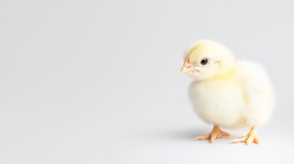 Obraz premium Fluffy Yellow Baby Chick on White Background